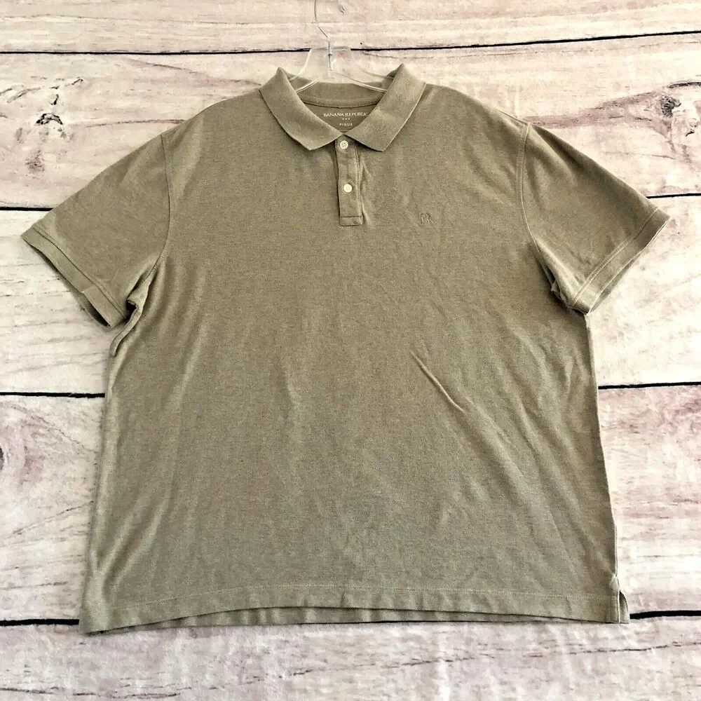 Banana Republic Pique Polo Shirt XL Mens Tan Monogram Cotton Logo Rugby Golf Dad